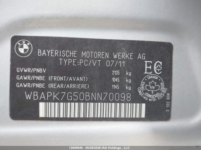 Продаж на аукціоні авто 2011 Bmw 3 Series, vin: WBAPK7G50BNN70098, номер лоту: 12609949