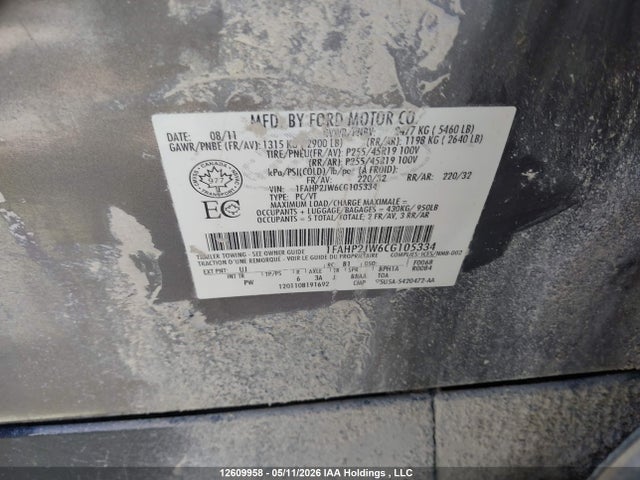 Aukcja sprzedaży 2012 Ford Taurus Limited, vin: 1FAHP2JW6CG105334, numer aukcji: 12609958
