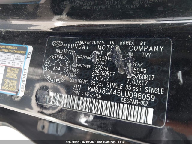 Aukcja sprzedaży 2020 Hyundai Tucson Preferred Awd With Sun And Leather Package, vin: KM8J3CA45LU098059, numer aukcji: 12609972