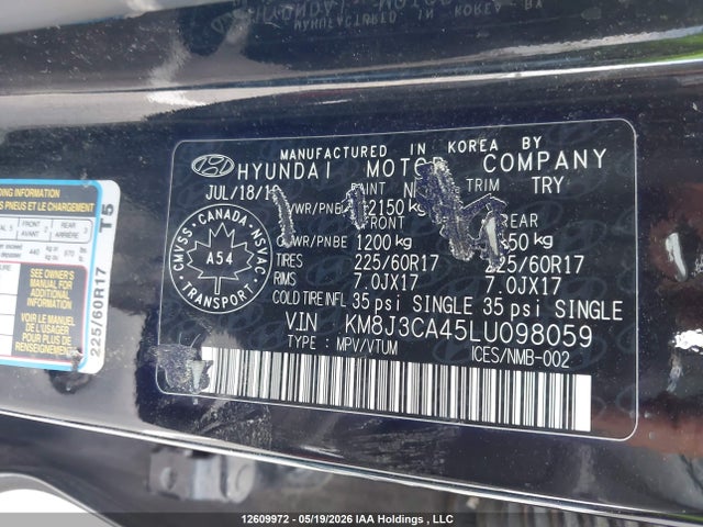 Aukcja sprzedaży 2020 Hyundai Tucson Preferred Awd With Sun And Leather Package, vin: KM8J3CA45LU098059, numer aukcji: 12609972