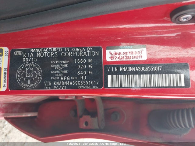 12609978 :رقم المزاد ، KNADN4A39G6551017 vin ، 2016 Kia Rio Ex/ex+ W/sunroof/lx/lx+/lx+ Eco/sx مزاد بيع