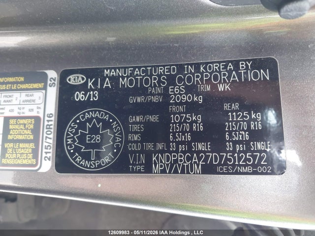 12609983 :رقم المزاد ، KNDPBCA27D7512572 vin ، 2013 Kia Sportage مزاد بيع