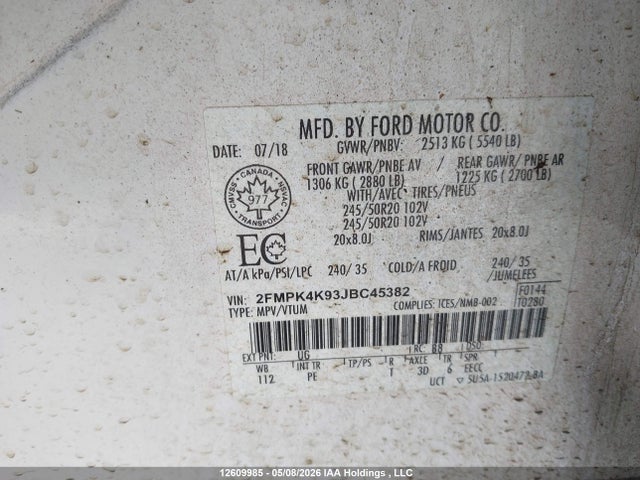 2FMPK4K93JBC45382 Ford Edge Titanium