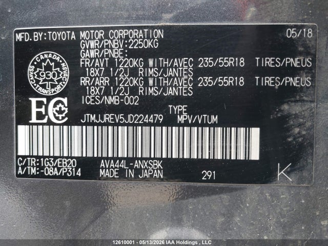 JTMJJREV5JD224479 Toyota Rav4 Hybrid Se