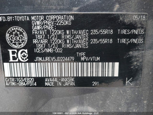 JTMJJREV5JD224479 Toyota Rav4 Hybrid Se