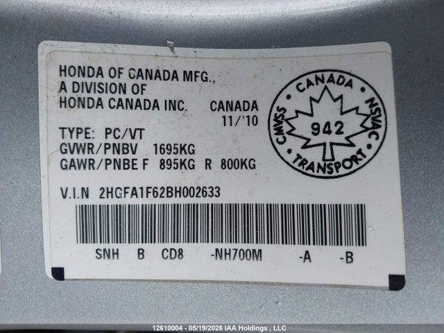 Продажа на аукционе авто 2011 Honda Civic Se, vin: 2HGFA1F62BH002633, номер лота: 12610004
