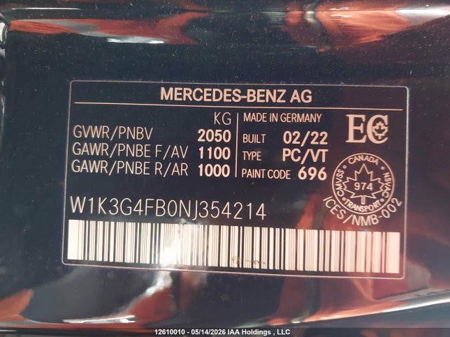 W1K3G4FB0NJ354214 Mercedes-Benz A 220 4matic