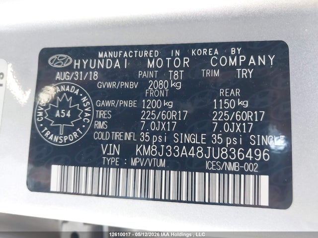 KM8J33A48JU836496 Hyundai Tucson Se 2.0l