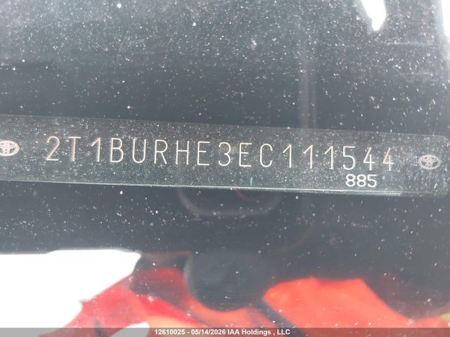12610025 :رقم المزاد ، 2T1BURHE3EC111544 vin ، 2014 Toyota Corolla L/le/le Pls/prm/s/s Pls مزاد بيع