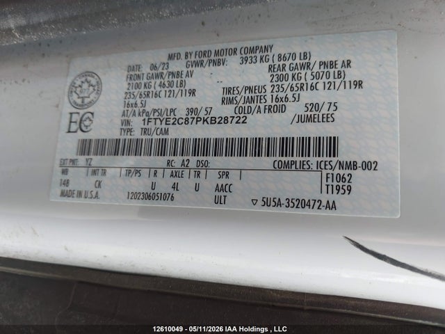 12610049 :رقم المزاد ، 1FTYE2C87PKB28722 vin ، 2023 Ford Transit T-150 مزاد بيع