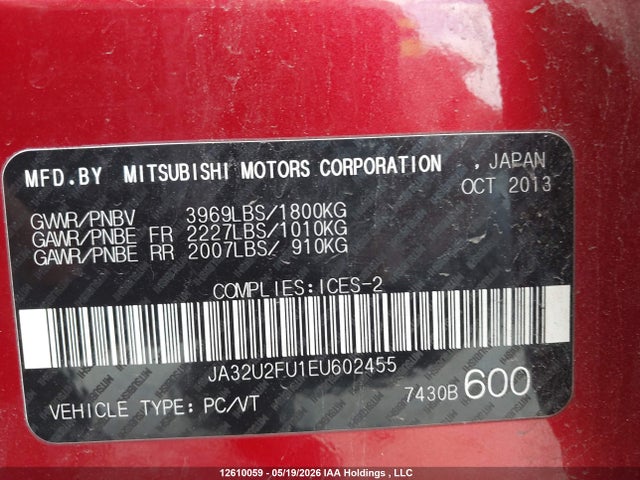 Продажа на аукционе авто 2014 Mitsubishi Lancer Es/es Sport, vin: JA32U2FU1EU602455, номер лота: 12610059