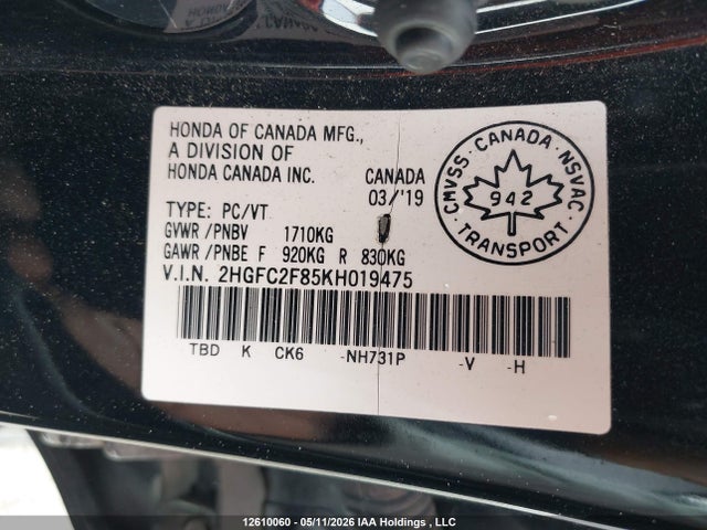 Honda Civic Sport 2019 2HGFC2F85KH019475 Image 9