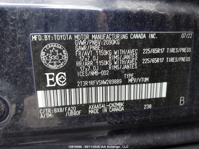 2T3R1RFV5NW289889 Toyota Rav4 Xle