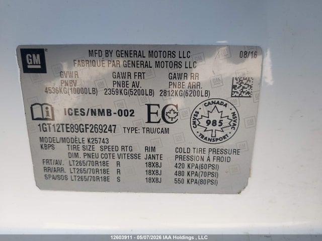 1GT12TE89GF269247 GMC Sierra 2500hd Slt