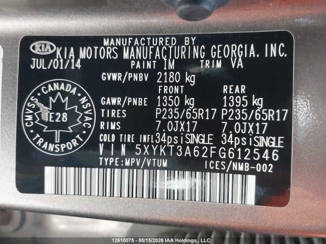 5XYKT3A62FG612546 KIA SORENTO LX