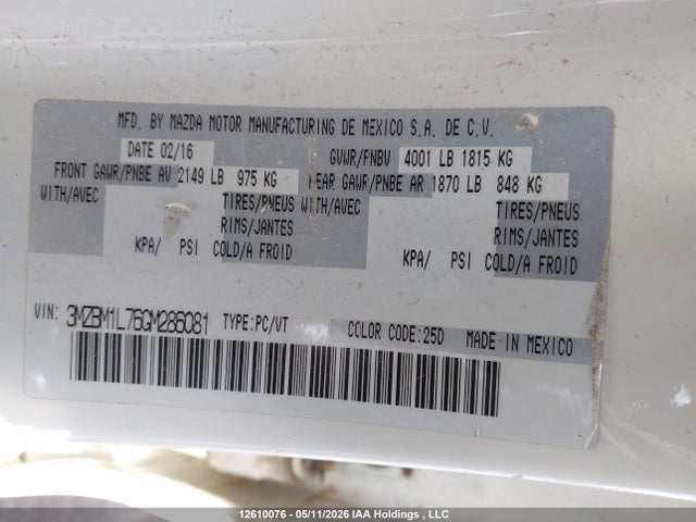 3MZBM1L76GM286081 Mazda 3 TOURING