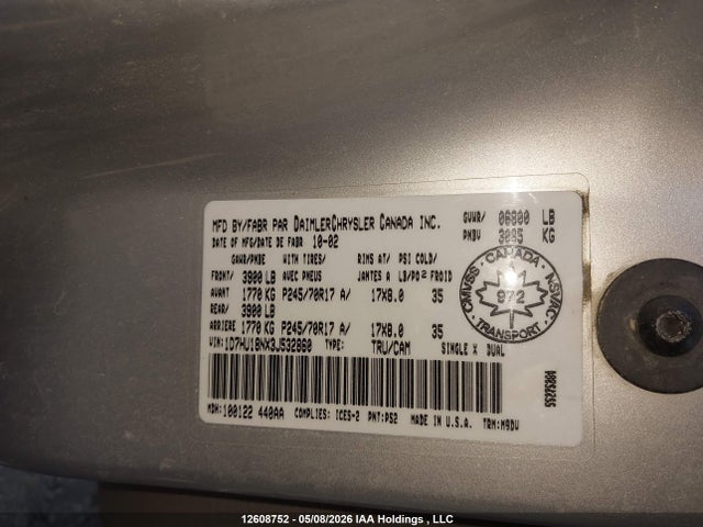 Aukcja sprzedaży 2003 Dodge Ram 1500 Slt/laramie/st, vin: 1D7HU18NX3J532860, numer aukcji: 12608752