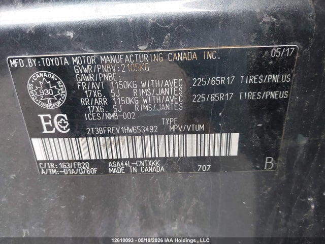 2017 Toyota Rav4 Le მანქანა იყიდება აუქციონზე, vin: 2T3BFREV1HW653492, აუქციონის ნომერი: 12610093