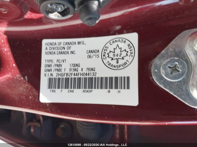 12610098 :رقم المزاد ، 2HGFB2F44FH044132 vin ، 2015 Honda Civic Lx مزاد بيع