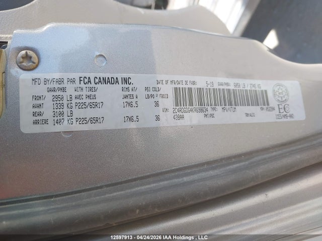 12597913 :رقم المزاد ، 2C4RDGDG4KR698634 vin ، 2019 Dodge Grand Caravan Crew مزاد بيع
