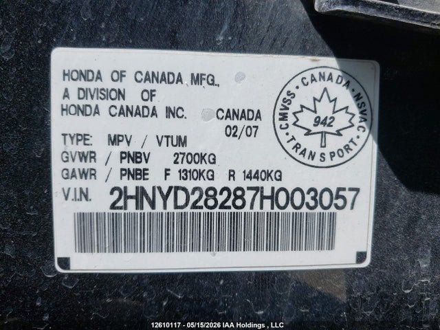 Продажа на аукционе авто 2007 Acura Mdx, vin: 2HNYD28287H003057, номер лота: 12610117