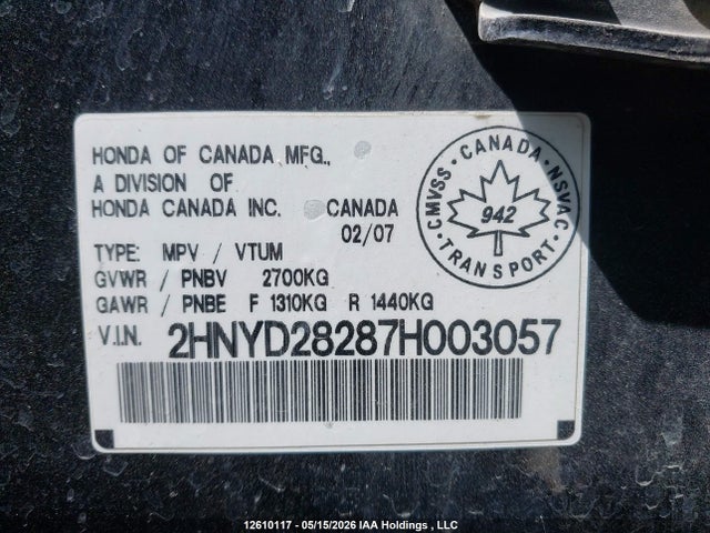 Продажа на аукционе авто 2007 Acura Mdx, vin: 2HNYD28287H003057, номер лота: 12610117