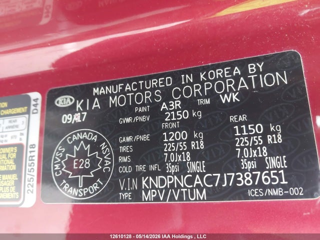 Aukcja sprzedaży 2018 Kia Sportage, vin: KNDPNCAC7J7387651, numer aukcji: 12610128