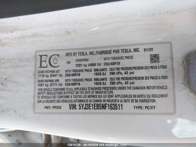Tesla Model 3 Long Range 2022 5YJ3E1EB5NF163511 Image 9