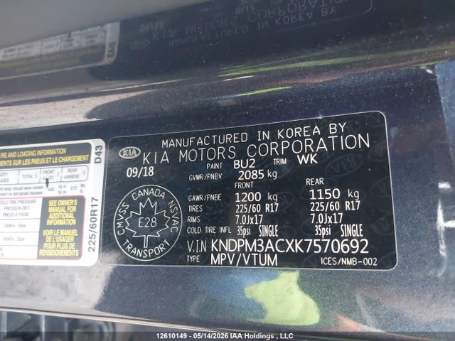 Aukcja sprzedaży 2019 Kia Sportage Lx, vin: KNDPM3ACXK7570692, numer aukcji: 12610149