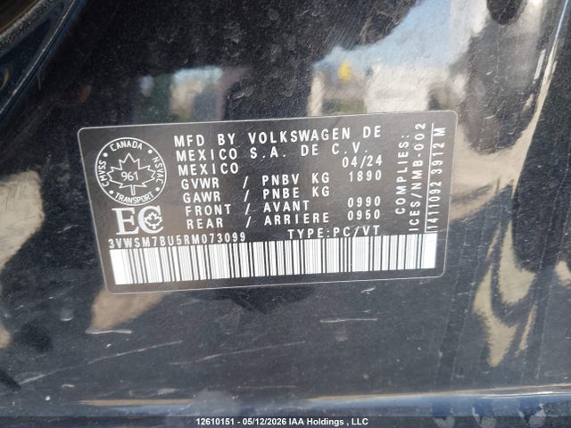 12610151 :رقم المزاد ، 3VWSM7BU5RM073099 vin ، 2024 Volkswagen Jetta Comfortline مزاد بيع