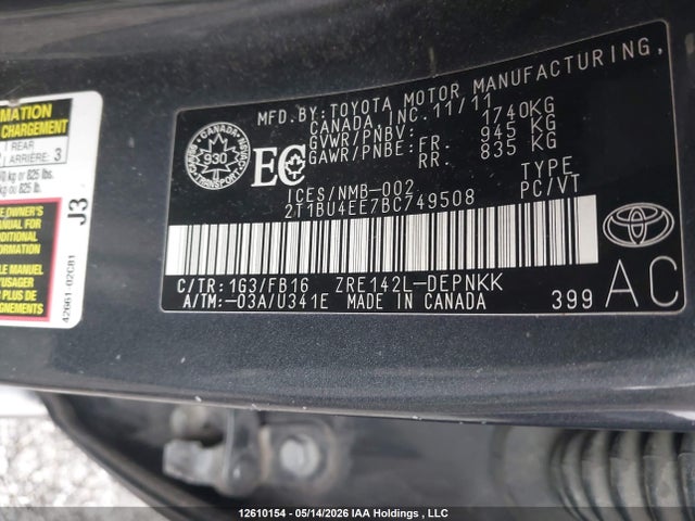 Продаж на аукціоні авто 2011 Toyota Corolla S/le, vin: 2T1BU4EE7BC749508, номер лоту: 12610154