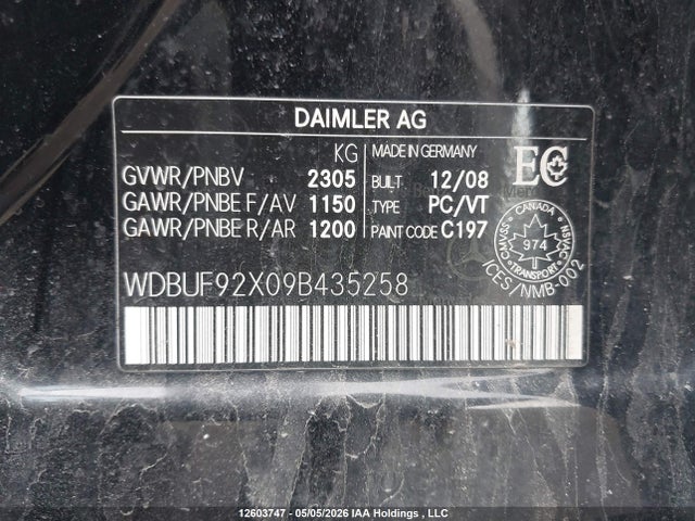 2009 Mercedes-benz E 300 4matic მანქანა იყიდება აუქციონზე, vin: WDBUF92X09B435258, აუქციონის ნომერი: 12603747