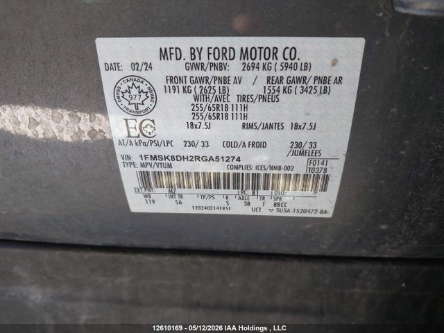 Продаж на аукціоні авто 2024 Ford Explorer Xlt, vin: 1FMSK8DH2RGA51274, номер лоту: 12610169
