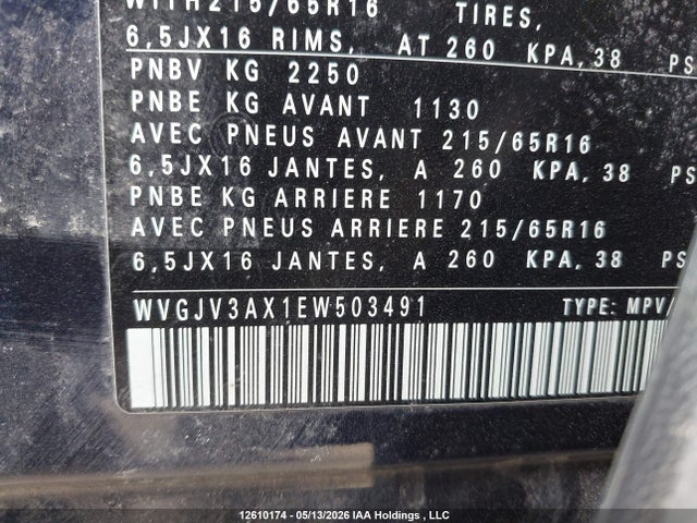 WVGJV3AX1EW503491 Volkswagen Tiguan Comfortline/highline/trendline
