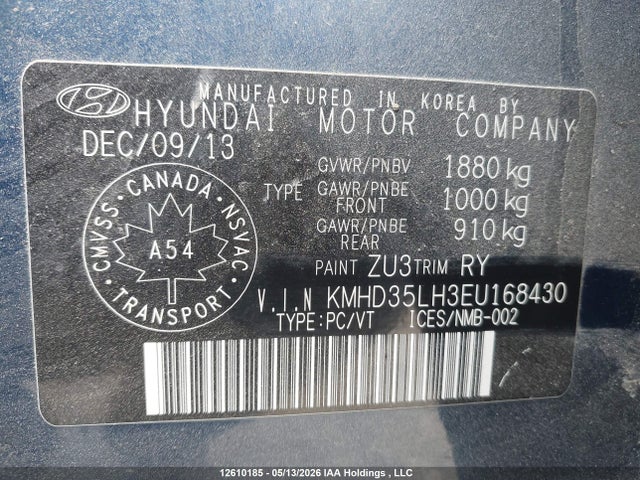 12610185 :رقم المزاد ، KMHD35LH3EU168430 vin ، 2014 Hyundai Elantra Gt Gls مزاد بيع