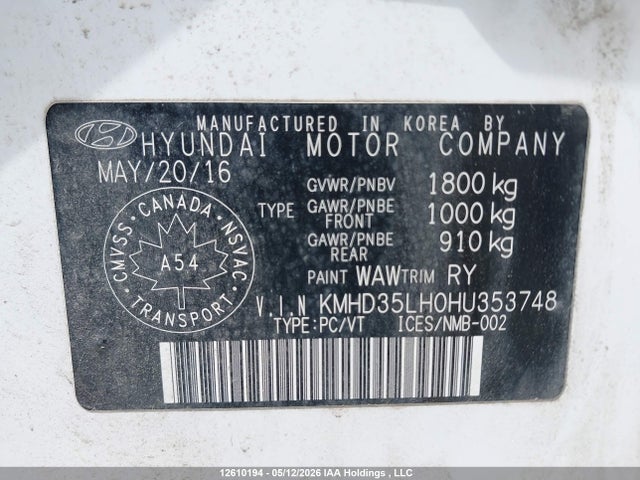 KMHD35LH0HU353748 Hyundai Elantra Gt Se