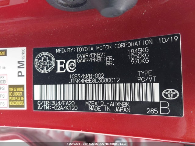JTNK4RBE8L3080012 Toyota Corolla