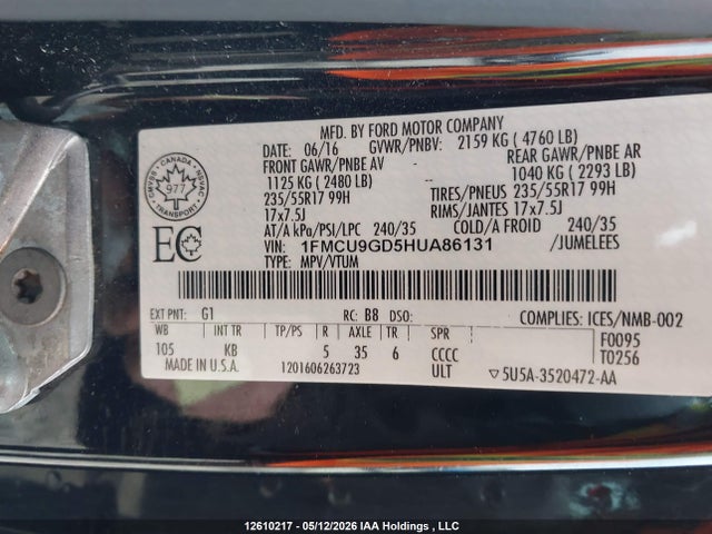 1FMCU9GD5HUA86131 Ford ESCAPE SE