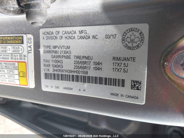 Продаж на аукціоні авто 2017 Honda Cr-v Lx, vin: 2HKRW1H39HH001558, номер лоту: 12610221