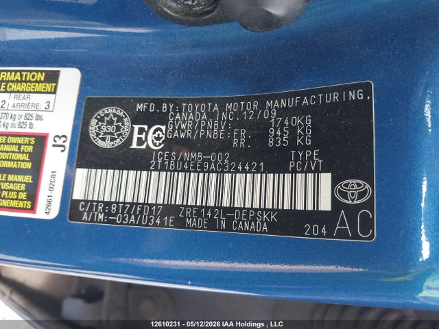 2010 Toyota Corolla S მანქანა იყიდება აუქციონზე, vin: 2T1BU4EE9AC324421, აუქციონის ნომერი: 12610231