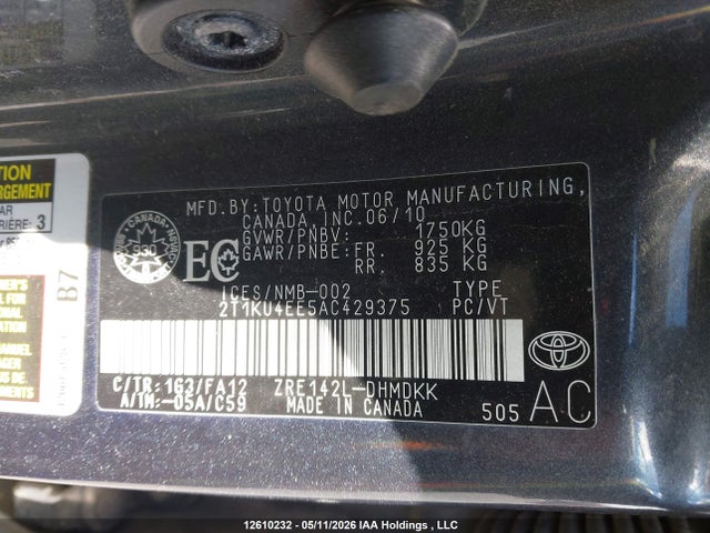 12610232 :رقم المزاد ، 2T1KU4EE5AC429375 vin ، 2010 Toyota Matrix مزاد بيع