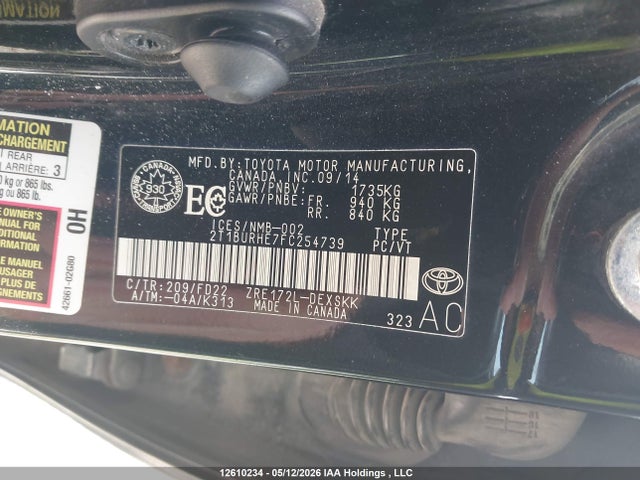 Aukcja sprzedaży 2015 Toyota Corolla S, vin: 2T1BURHE7FC254739, numer aukcji: 12610234