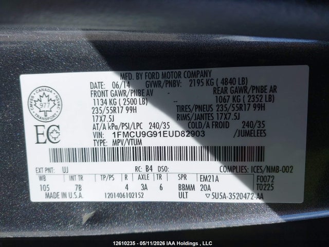 Продажа на аукционе авто 2014 Ford Escape Se, vin: 1FMCU9G91EUD82903, номер лота: 12610235