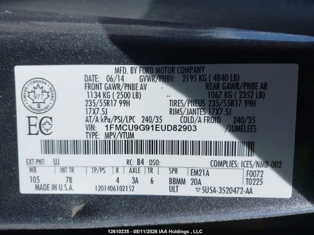 Продажа на аукционе авто 2014 Ford Escape Se, vin: 1FMCU9G91EUD82903, номер лота: 12610235