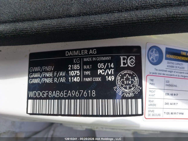12610241 :رقم المزاد ، WDDGF8AB6EA967618 vin ، 2014 Mercedes-benz C 300 4matic مزاد بيع
