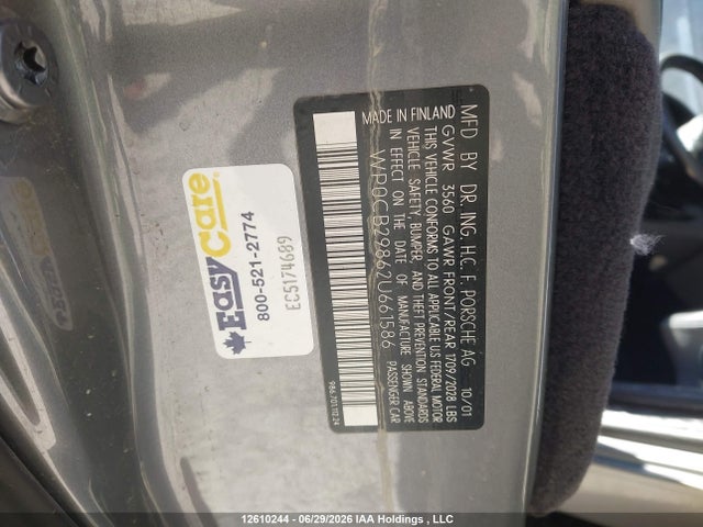 Продаж на аукціоні авто 2002 Porsche Boxster S, vin: WP0CB29862U661586, номер лоту: 12610244