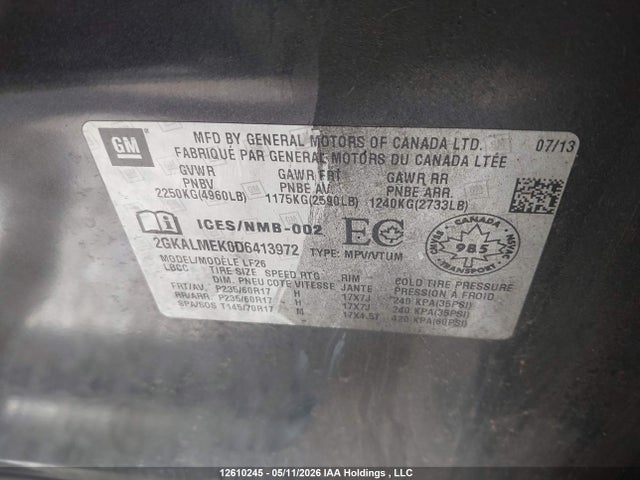 12610245 :رقم المزاد ، 2GKALMEK0D6413972 vin ، 2013 Gmc Terrain Sle-1 مزاد بيع