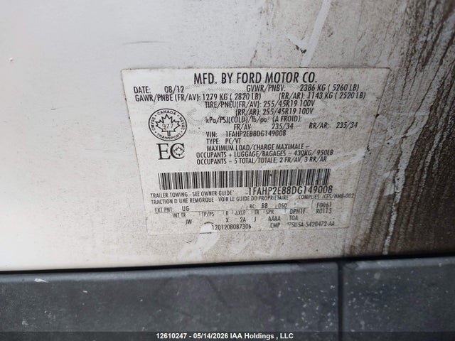 Aukcja sprzedaży 2013 Ford Taurus Sel, vin: 1FAHP2E88DG149008, numer aukcji: 12610247