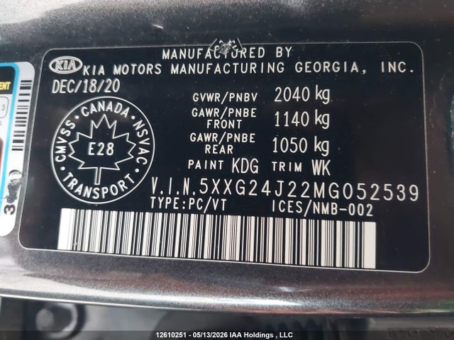 2021 Kia K5 Lx მანქანა იყიდება აუქციონზე, vin: 5XXG24J22MG052539, აუქციონის ნომერი: 12610251