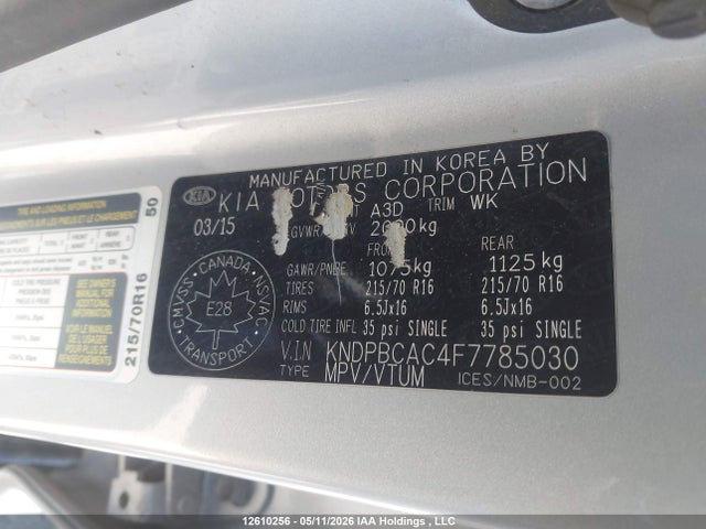 12610256 :رقم المزاد ، KNDPBCAC4F7785030 vin ، 2015 Kia Sportage Lx مزاد بيع